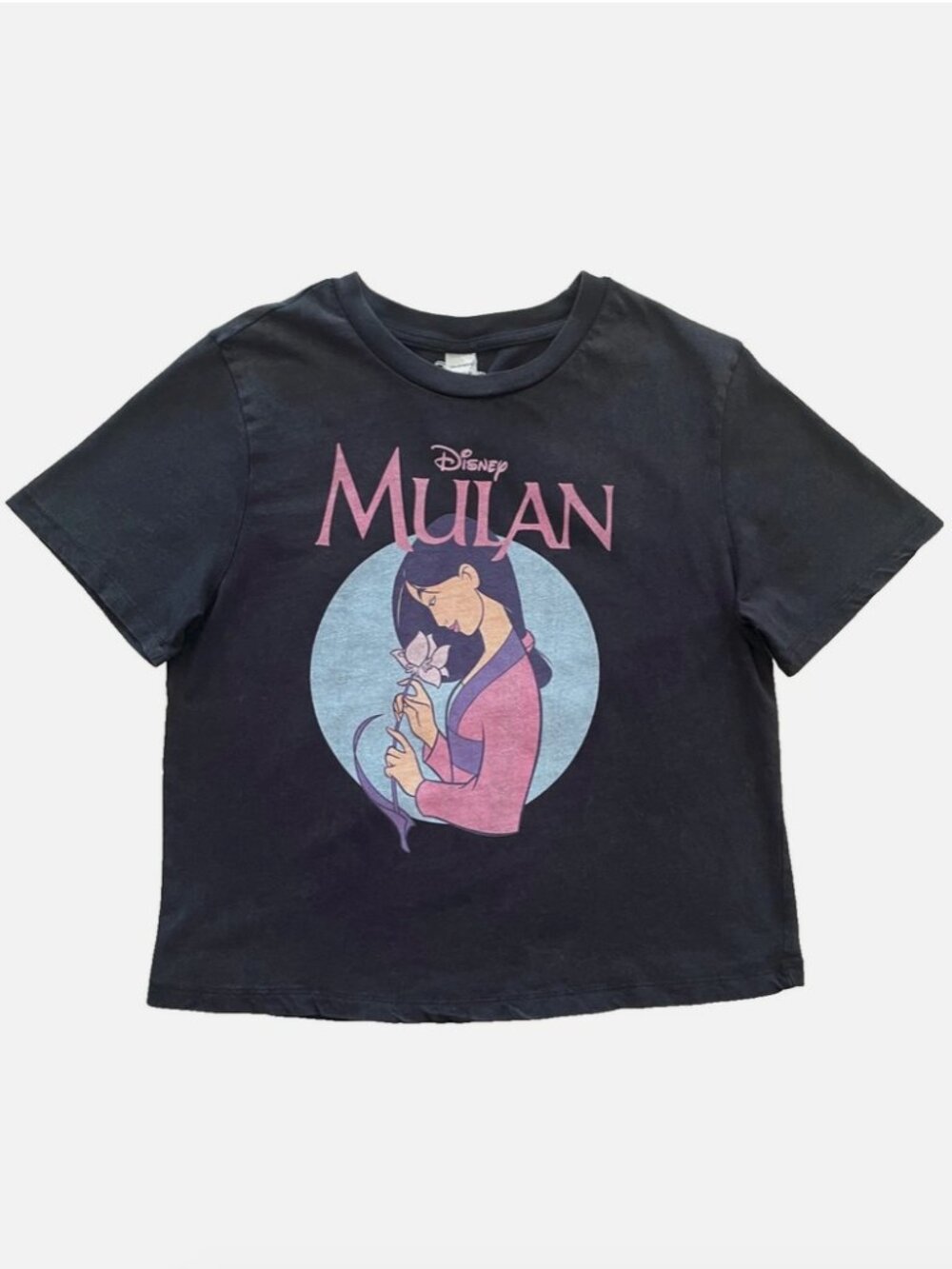 NEW! BOXLUNCH DISNEY MULAN VINTAGE MINERAL WASH WOMENS CROPPED TEE T-SHIRT SMALL